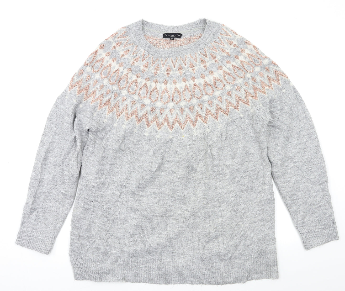 F&F Womens Grey Fair Isle  Pullover Jumper Size 18