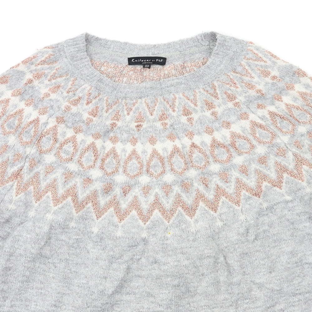 F&F Womens Grey Fair Isle  Pullover Jumper Size 18