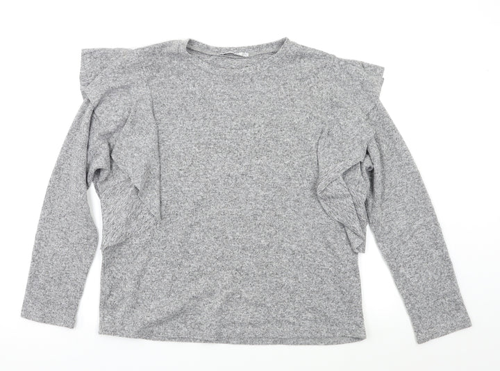 Mango Womens Grey   Pullover Jumper Size S  - Ruffle Detail