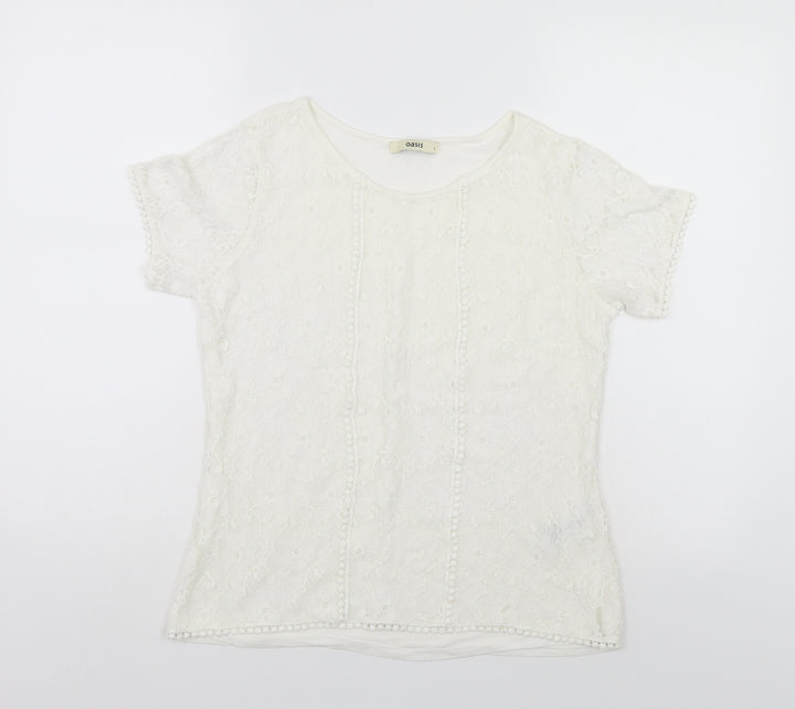 Oasis Womens White Floral  Basic Blouse Size S