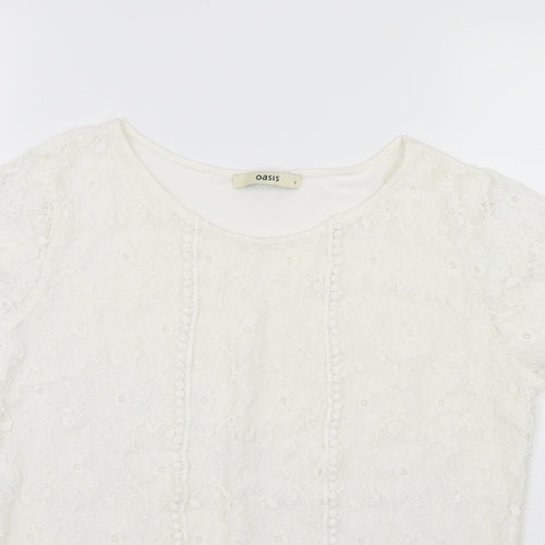 Oasis Womens White Floral  Basic Blouse Size S