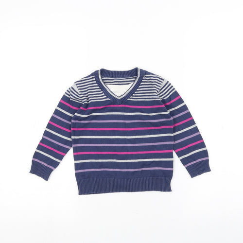 Preworn Girls Blue Striped  Pullover Jumper Size 2-3 Years