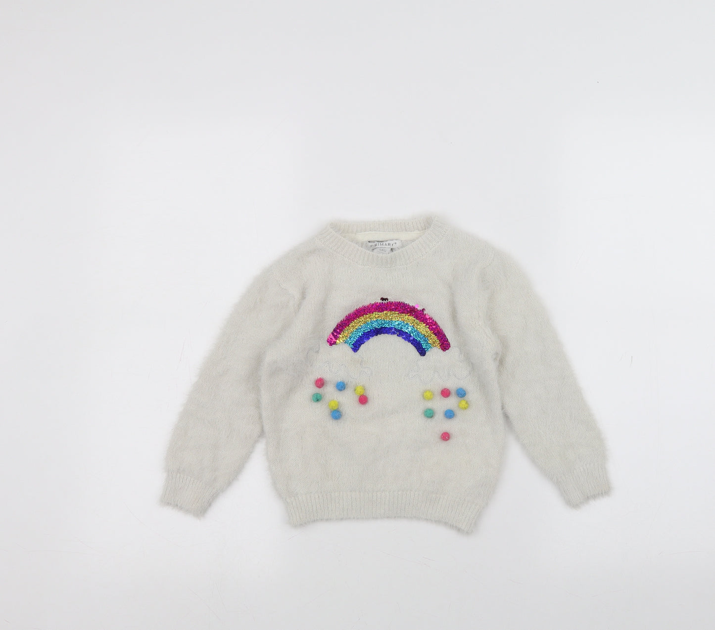 Primark Girls White   Pullover Jumper Size 3-4 Years  - Rainbow