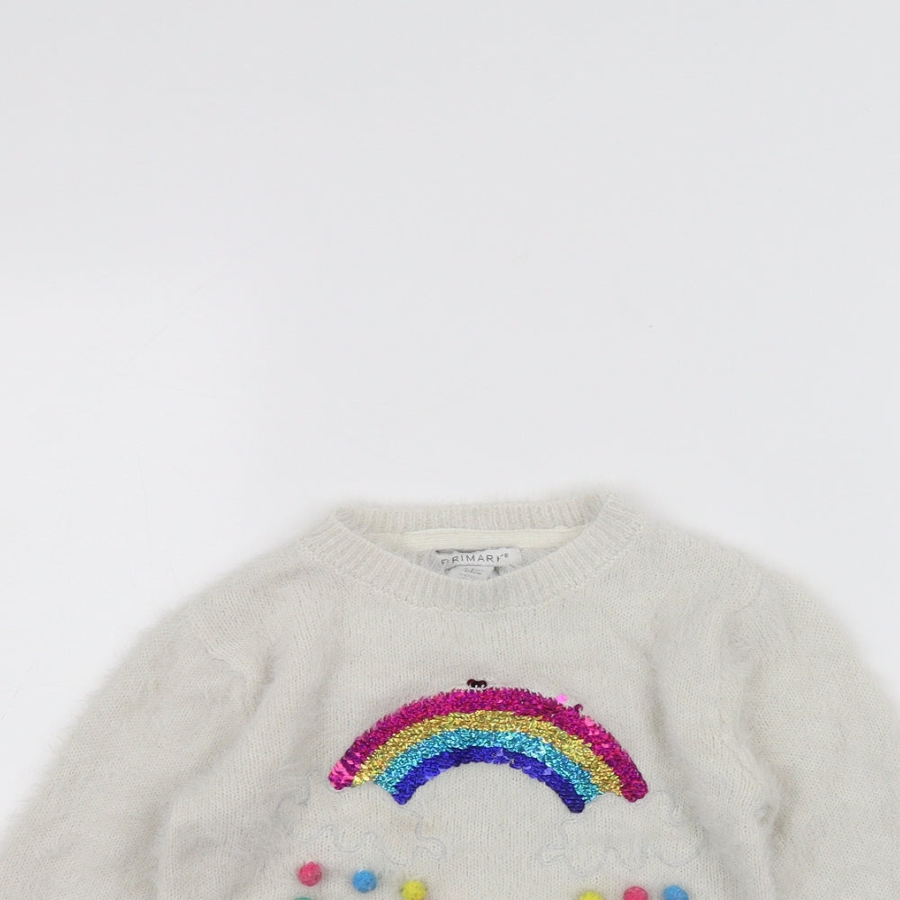 Primark Girls White   Pullover Jumper Size 3-4 Years  - Rainbow
