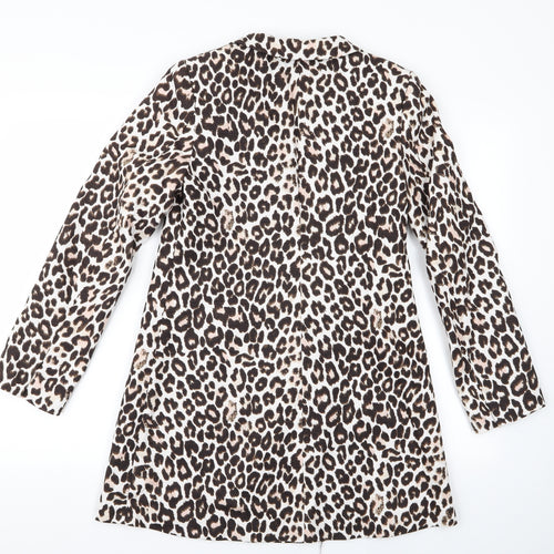 H&M Womens Beige Animal Print  Overcoat Jacket Size 4