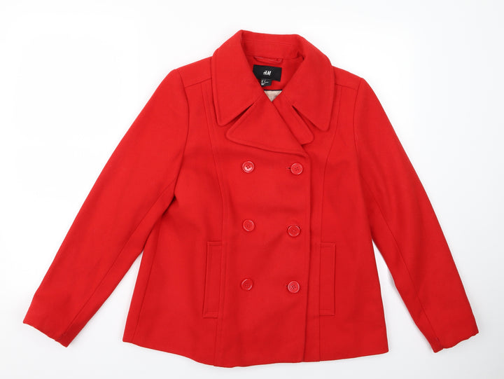 H&M Womens Red   Overcoat Jacket Size 6