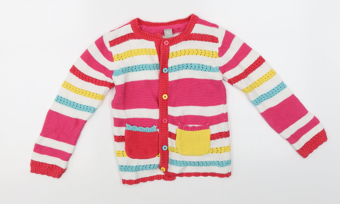 TU Girls Multicoloured Striped  Cardigan Jumper Size 4-5 Years