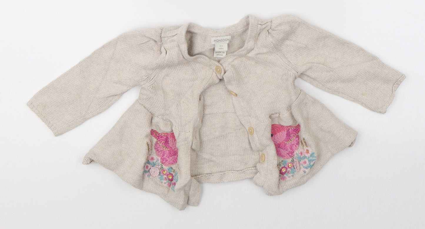 Monsoon Girls Beige   Cardigan Jumper Size 3-6 Months