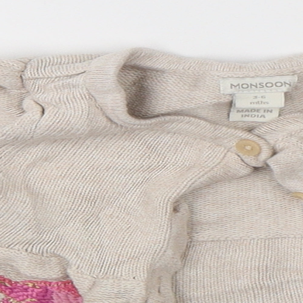 Monsoon Girls Beige   Cardigan Jumper Size 3-6 Months