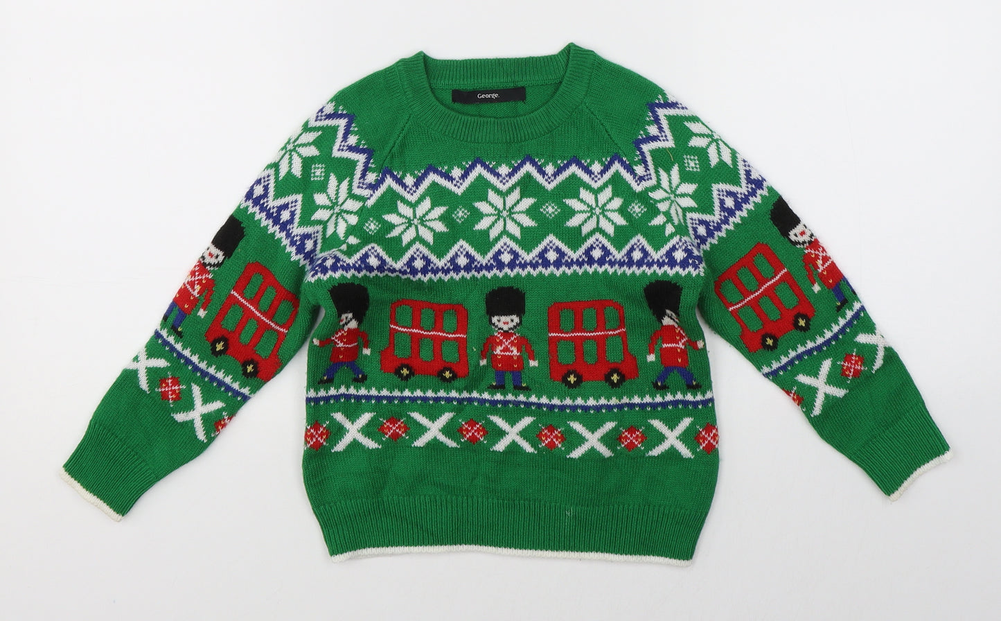George Boys Green Fair Isle  Pullover Jumper Size 3-4 Years  - christmas