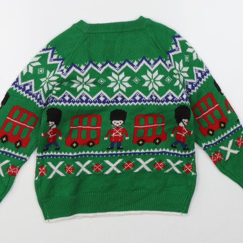 George Boys Green Fair Isle  Pullover Jumper Size 3-4 Years  - christmas