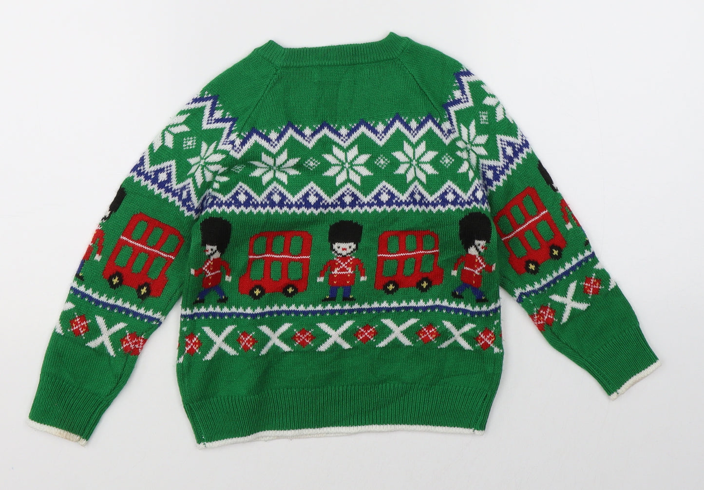 George Boys Green Fair Isle  Pullover Jumper Size 3-4 Years  - christmas