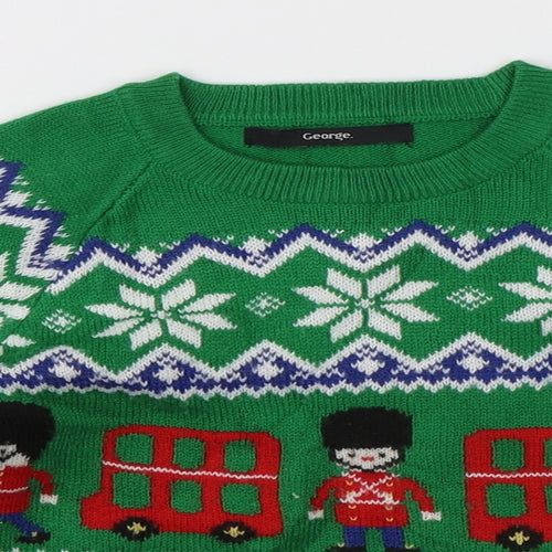 George Boys Green Fair Isle  Pullover Jumper Size 3-4 Years  - christmas