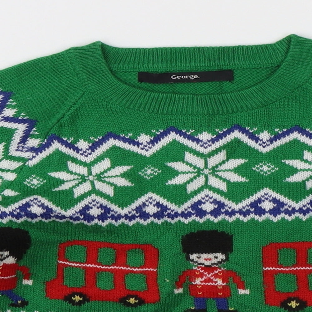 George Boys Green Fair Isle  Pullover Jumper Size 3-4 Years  - christmas