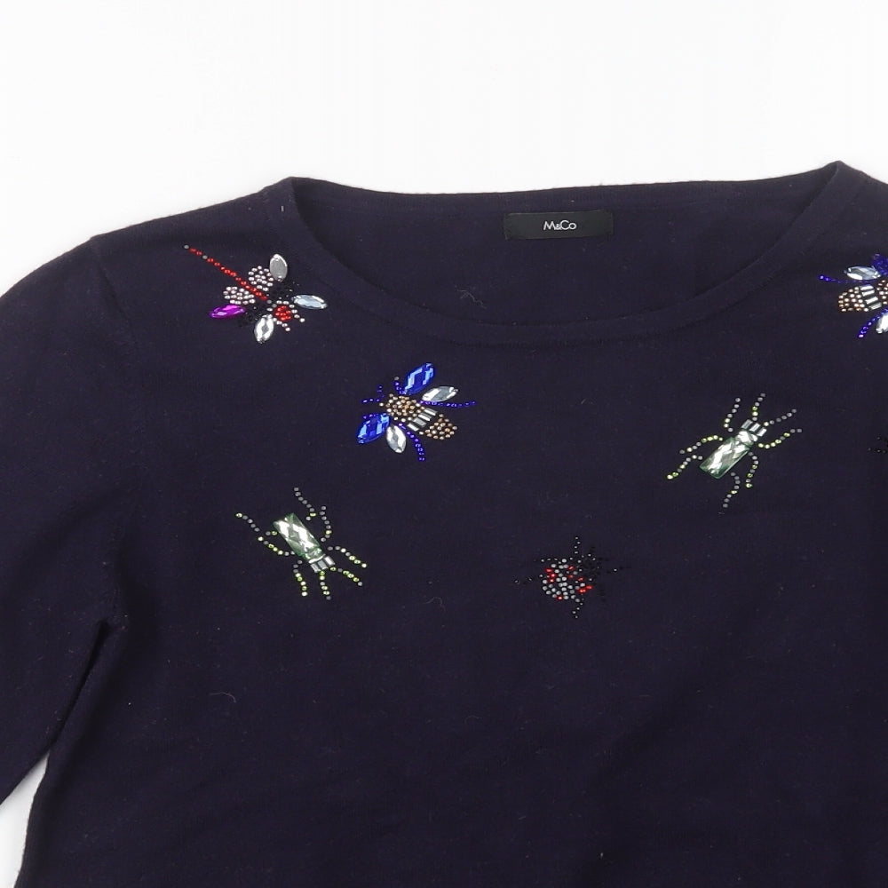 M&Co Womens Blue  Knit Pullover Jumper Size 14