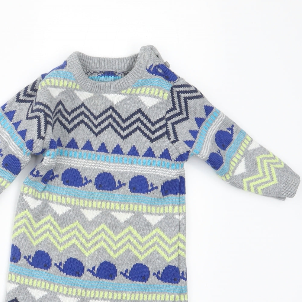 Marks and Spencer Boys Grey Batik Knit Coverall Outfit/Set Size 9-12 Months