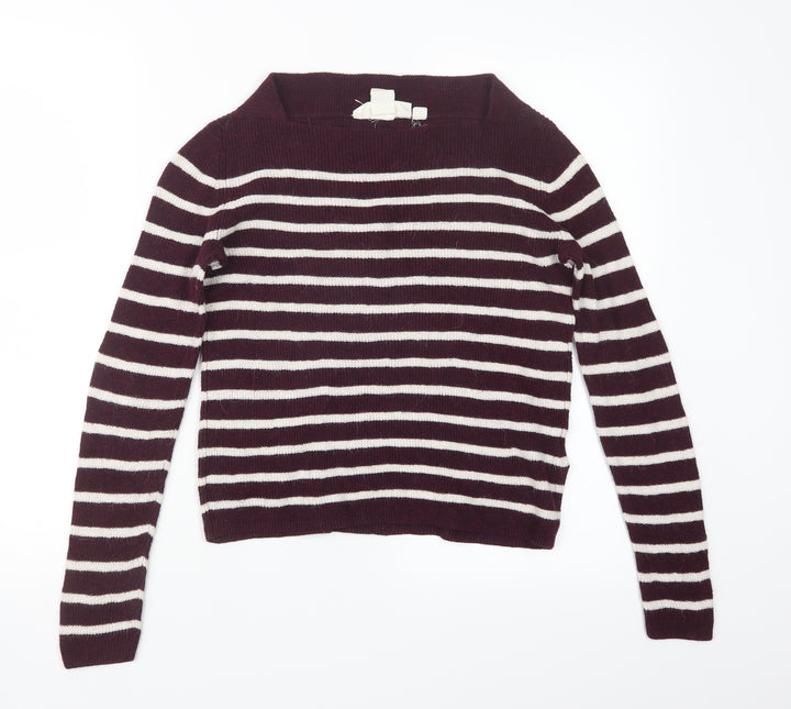 H&M Womens White Striped Knit Pullover Jumper Size S