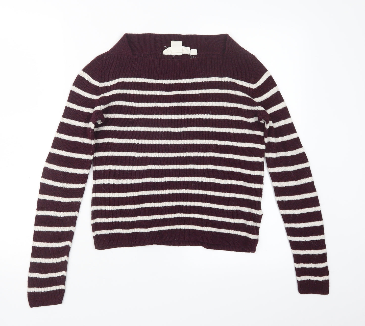 H&M Womens White Striped Knit Pullover Jumper Size S