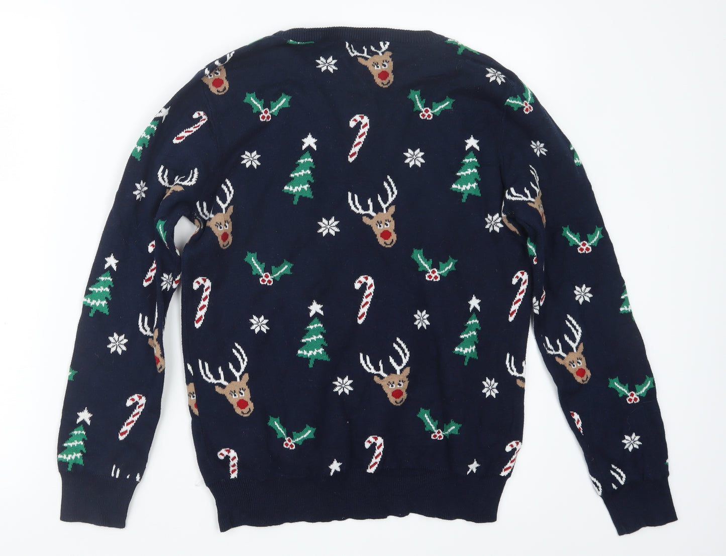 Peacocks Womens Blue Geometric Knit Pullover Jumper Size 12  - Christmas
