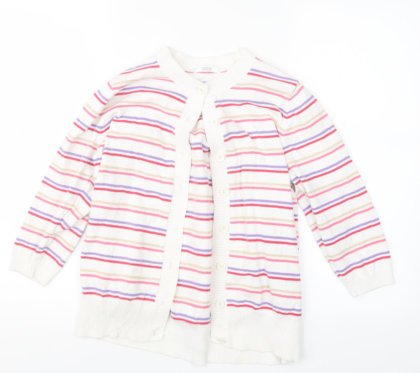 Marks and Spencer Womens Red Striped Knit Cardigan Jumper Size 14