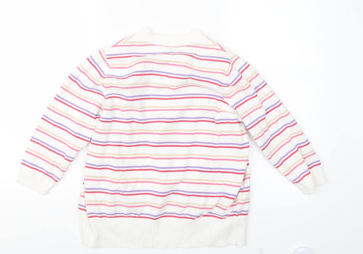 Marks and Spencer Womens Red Striped Knit Cardigan Jumper Size 14