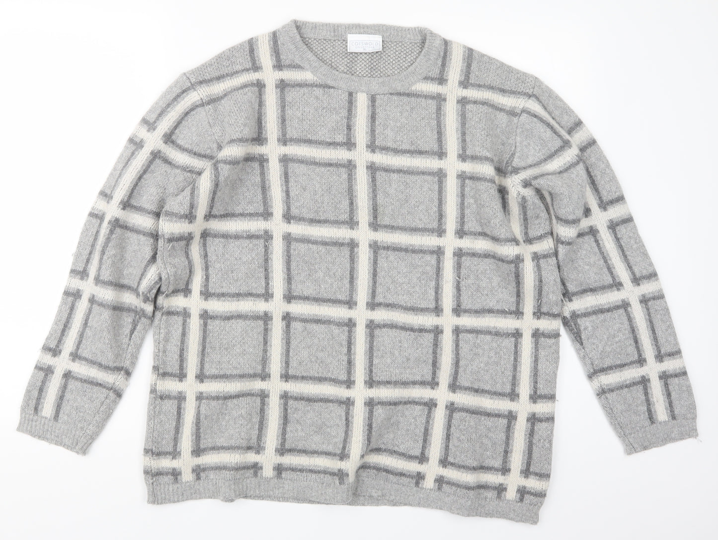 COSTWOLD COLLECTIONS Womens Grey Check Knit Pullover Jumper Size XL