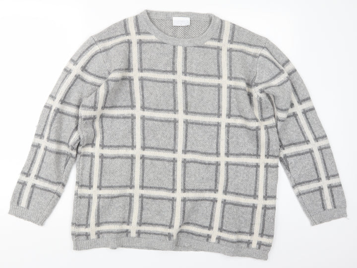 COSTWOLD COLLECTIONS Womens Grey Check Knit Pullover Jumper Size XL