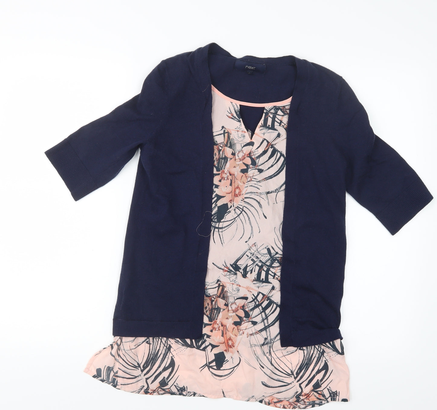NEXT Womens Blue Floral  Basic T-Shirt Size 8  - Top and cardigan in one