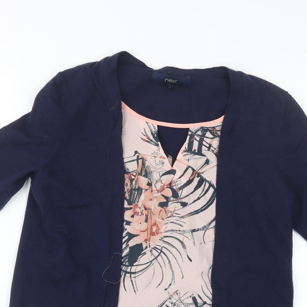 NEXT Womens Blue Floral  Basic T-Shirt Size 8  - Top and cardigan in one