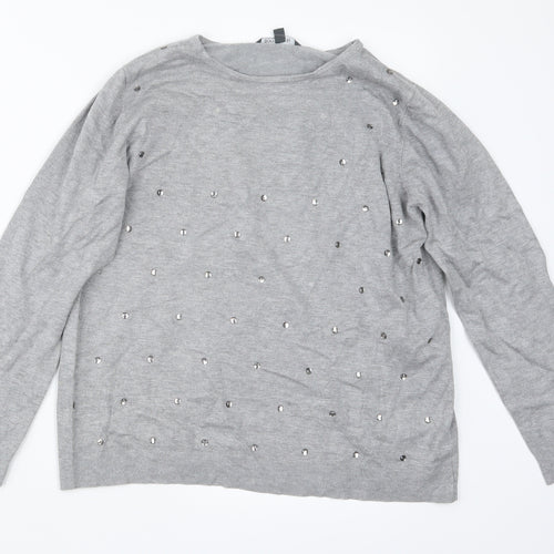 Bonmarché Womens Grey  Knit Pullover Jumper Size 16