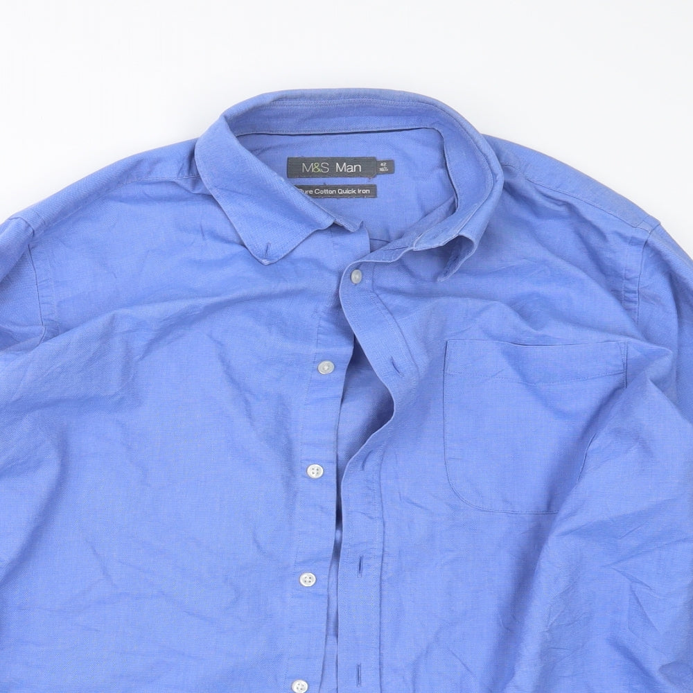Marks and Spencer Mens Blue    Button-Up Size 16.5