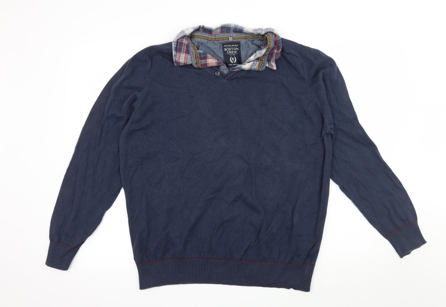 Boston Crew Mens Blue  Knit Pullover Jumper Size XL