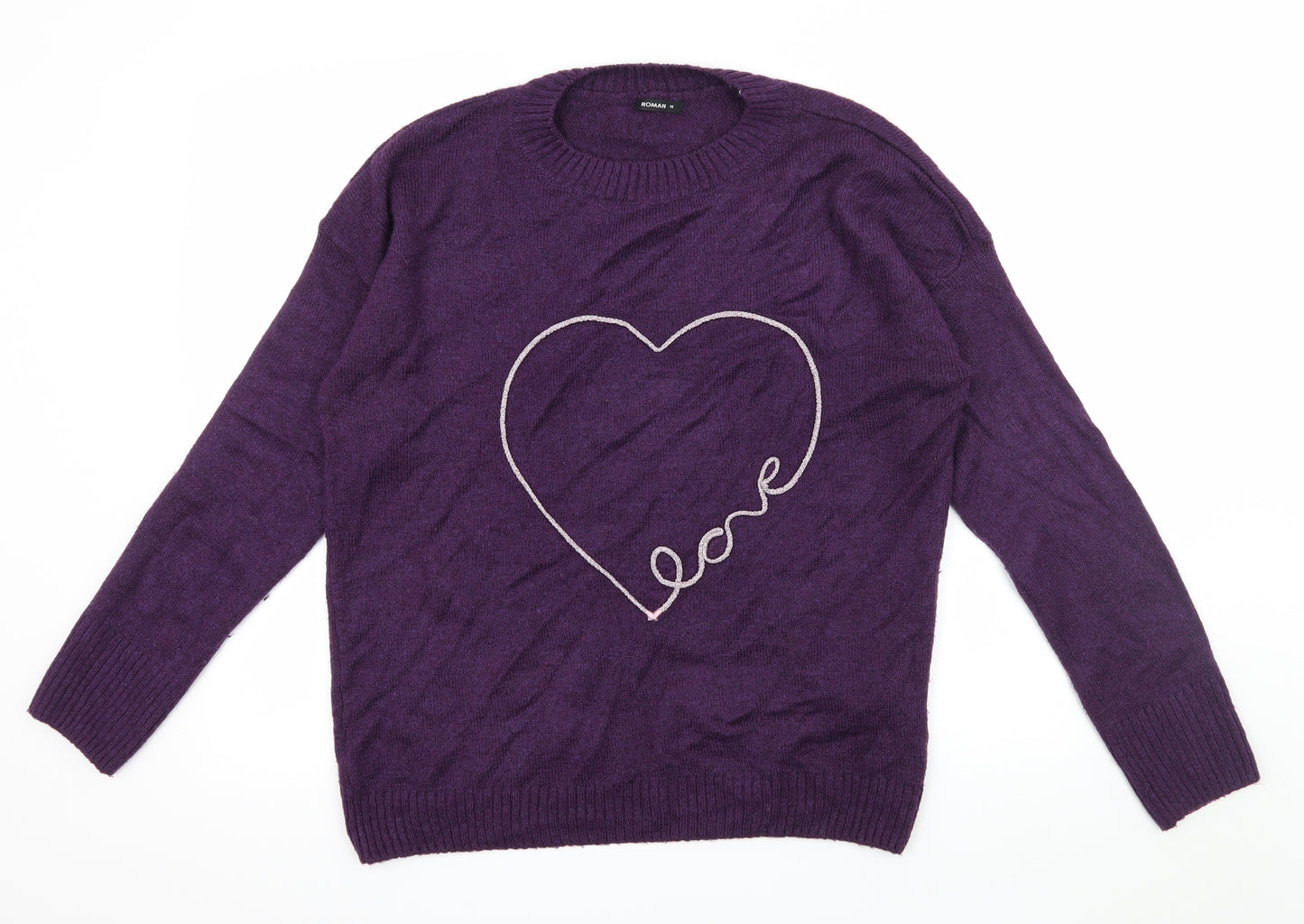 Roman Womens Purple  Knit Pullover Jumper Size 10