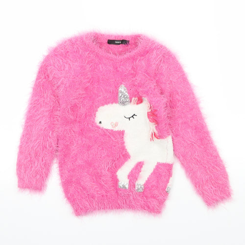 George Girls Pink  Knit Pullover Jumper Size 4-5 Years  - Unicorn