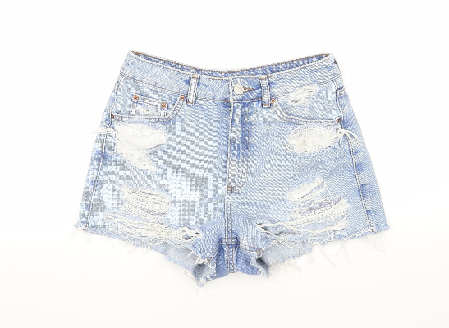 Topshop Womens Blue  Denim Hot Pants Shorts Size 8 - Distressed