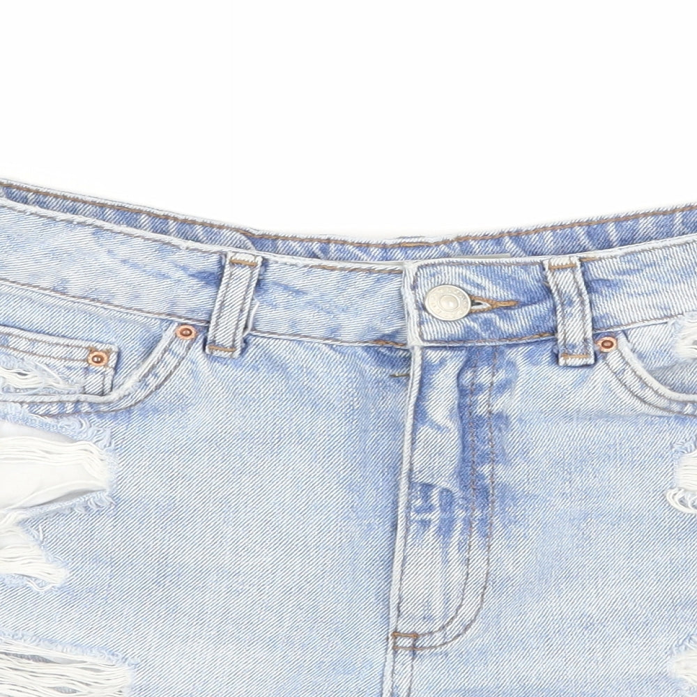 Topshop Womens Blue  Denim Hot Pants Shorts Size 8 - Distressed