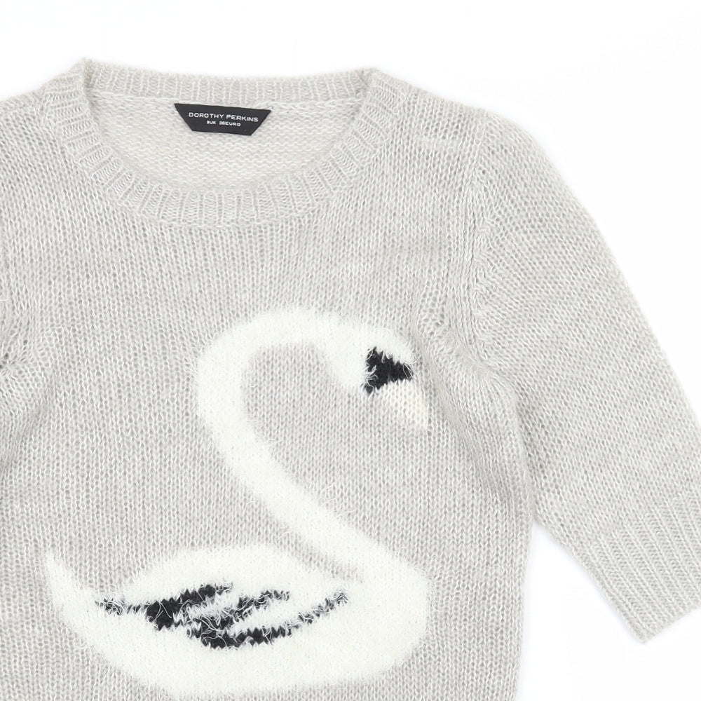Dorothy Perkins Womens Grey  Knit Pullover Jumper Size 8  - Swan