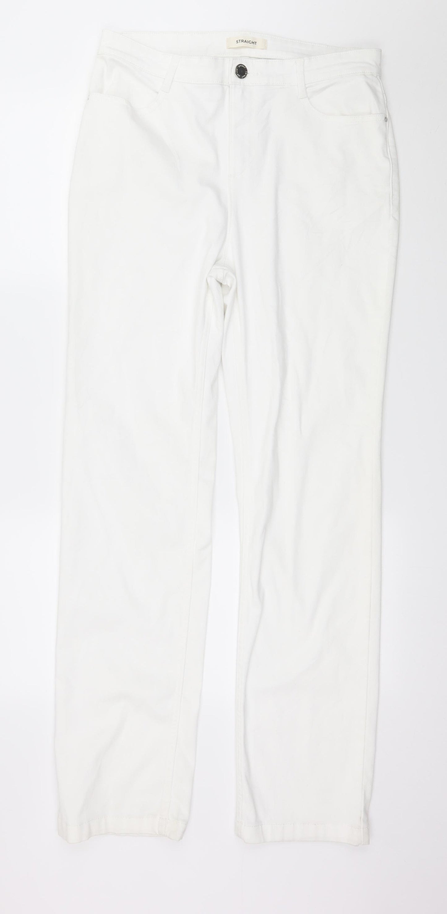 Marks and Spencer Womens White  Denim Straight Jeans Size 14 L32 in