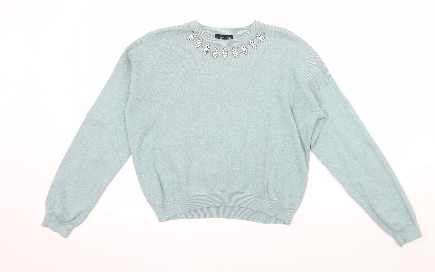 Topshop Womens Blue  Knit Pullover Jumper Size 12  - Embellished Neckline