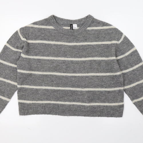 H&M Womens Grey Striped Knit Pullover Jumper Size 6