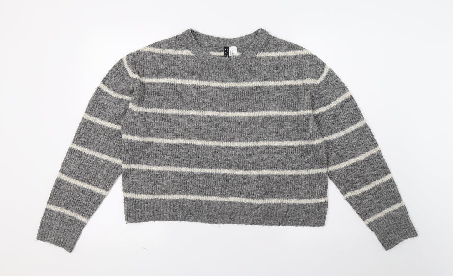 H&M Womens Grey Striped Knit Pullover Jumper Size 6