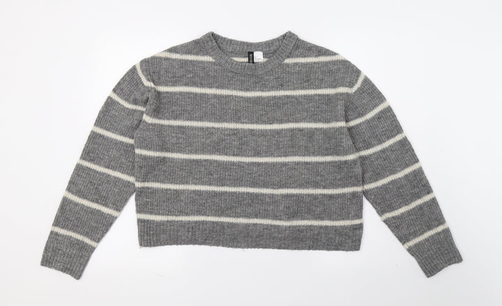 H&M Womens Grey Striped Knit Pullover Jumper Size 6