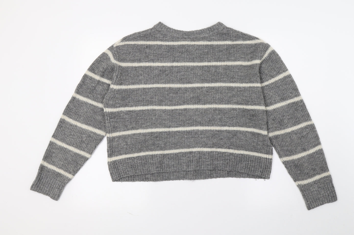 H&M Womens Grey Striped Knit Pullover Jumper Size 6