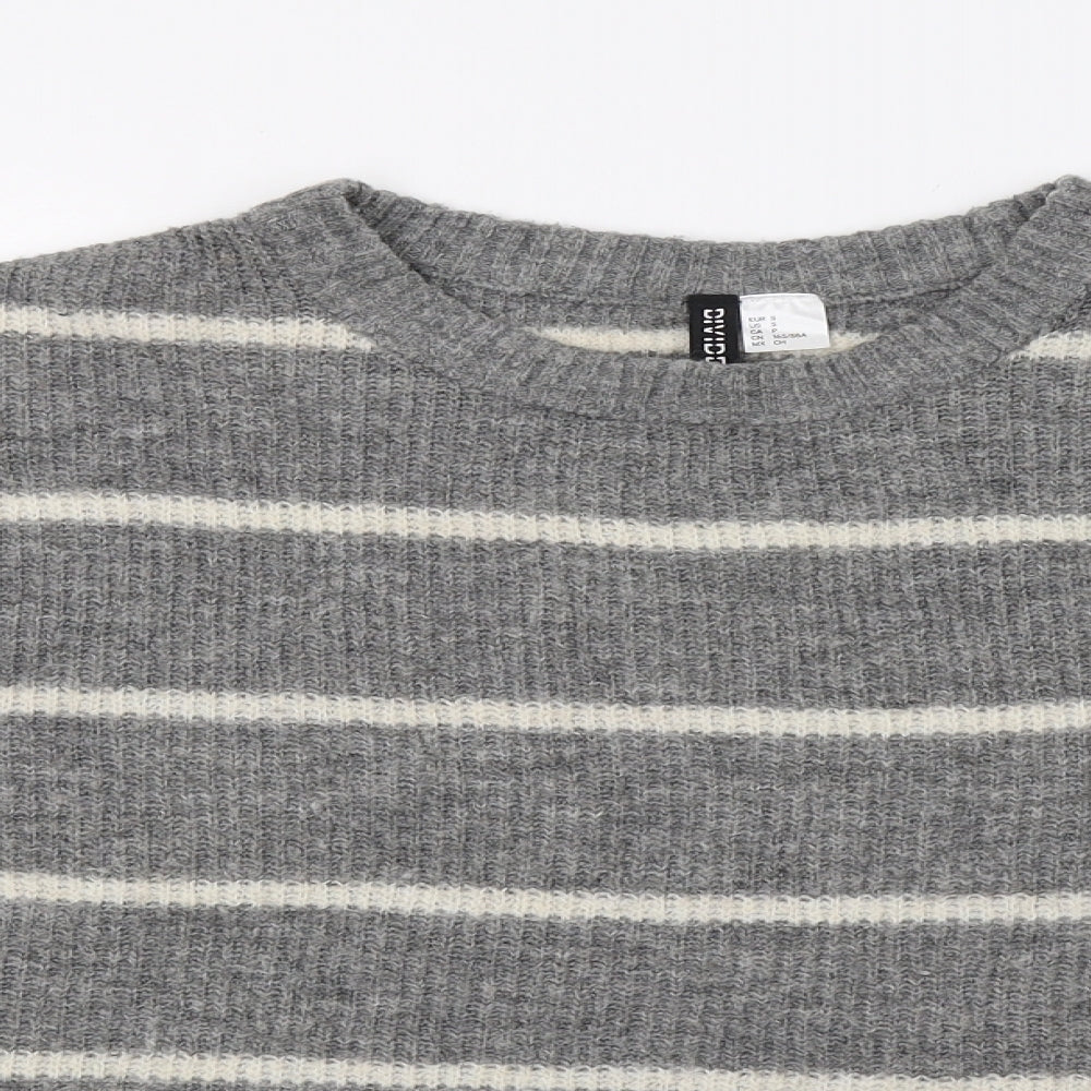 H&M Womens Grey Striped Knit Pullover Jumper Size 6