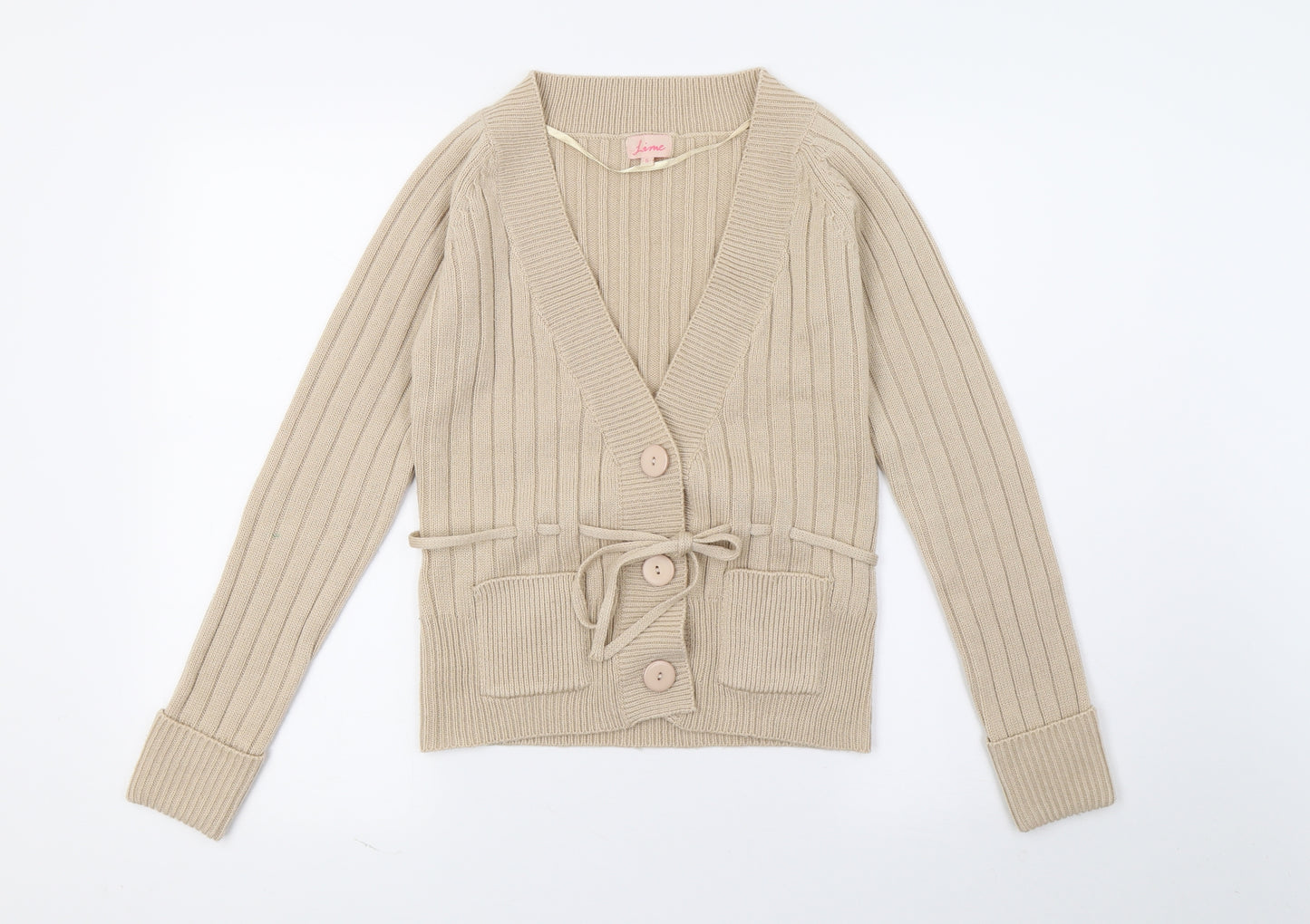 Lime Womens Beige  Knit Cardigan Jumper Size S