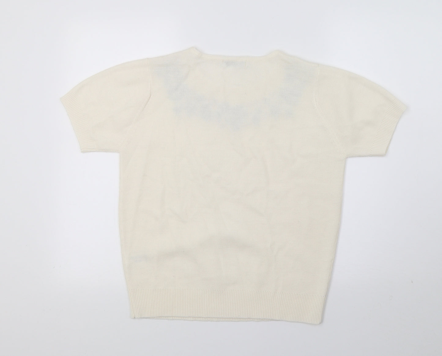 Berkertex Womens Ivory Floral Knit Basic T-Shirt Size 10
