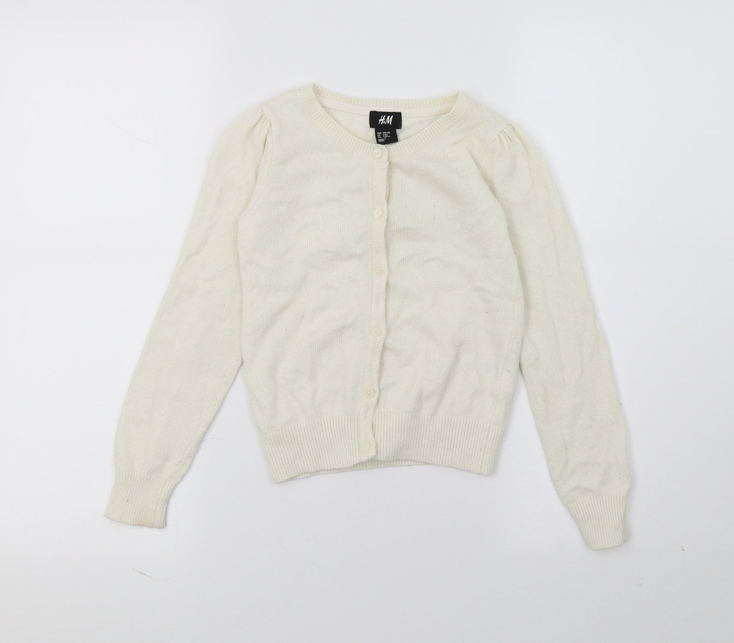H&M Girls White  Knit Cardigan Jumper Size 8-9 Years