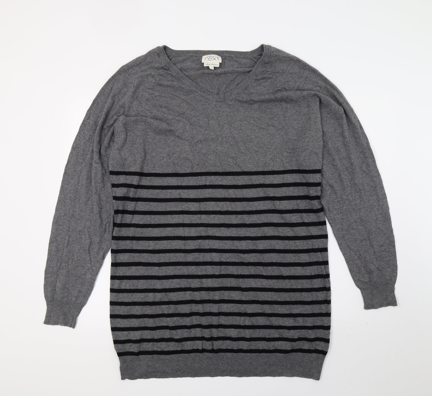 NEXT Womens Grey Striped Knit Pullover Jumper Size 16