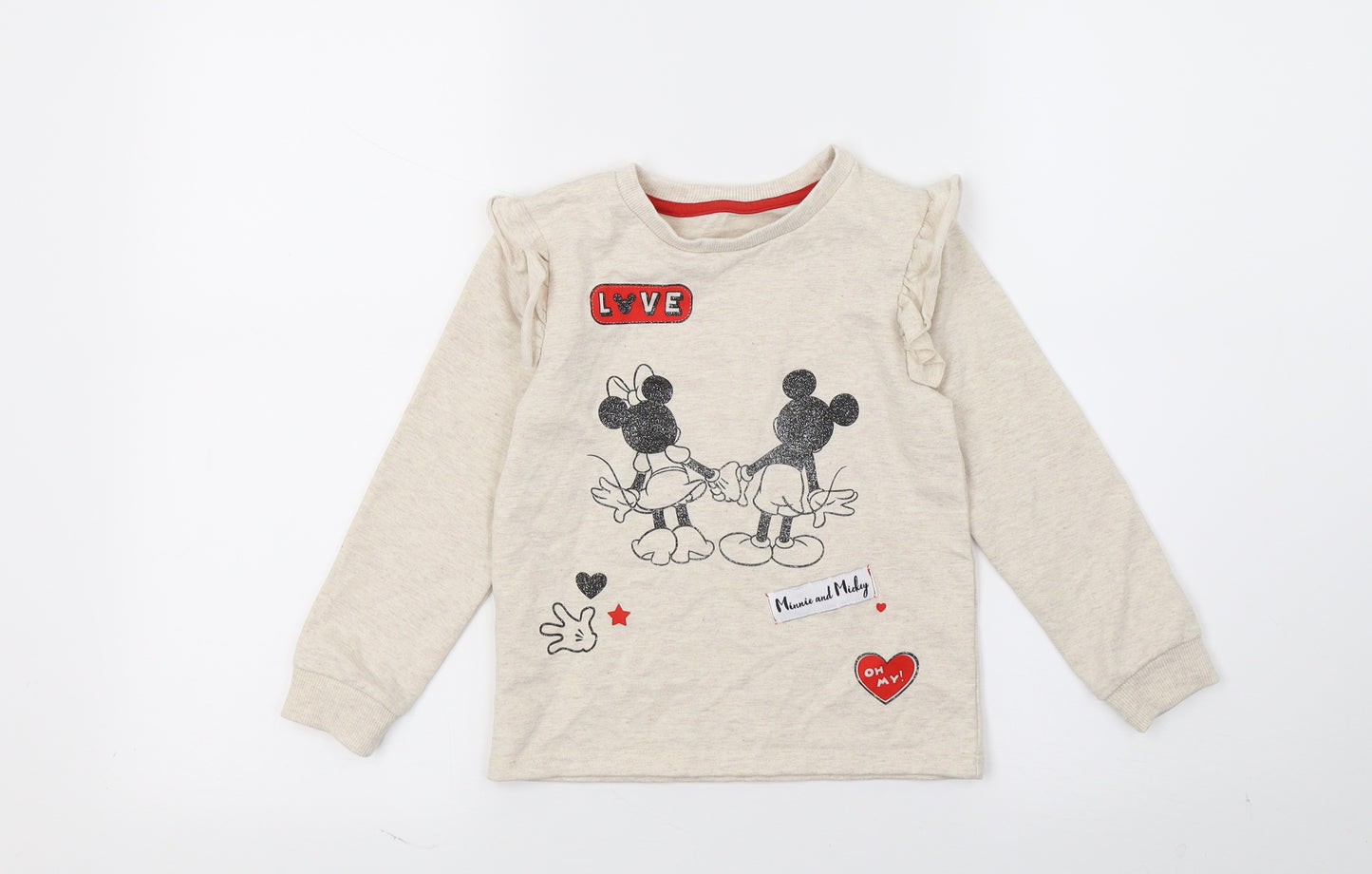Disney Girls Ivory  Jersey Basic T-Shirt Size 4-5 Years  - minnie and mickey mouse