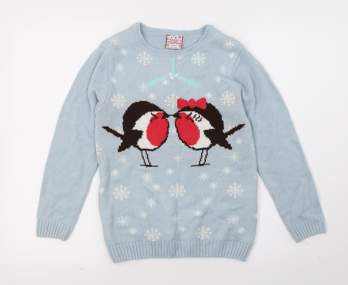 Grabal  Girls Blue Geometric Knit Pullover Jumper Size 9-10 Years  - Christams